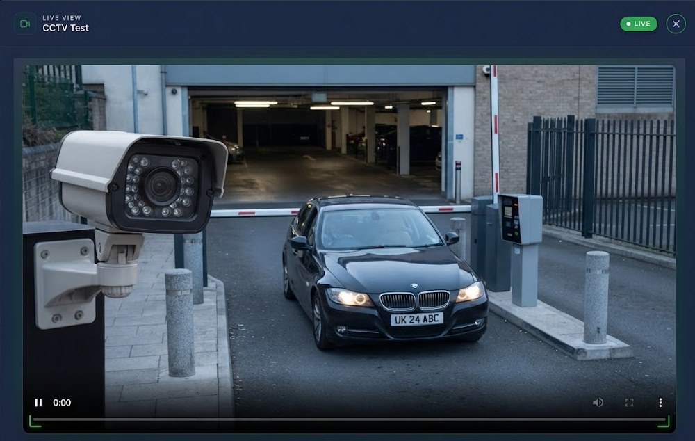 TheBuildingCloud Live View playing an RTSP stream of a car park barrier